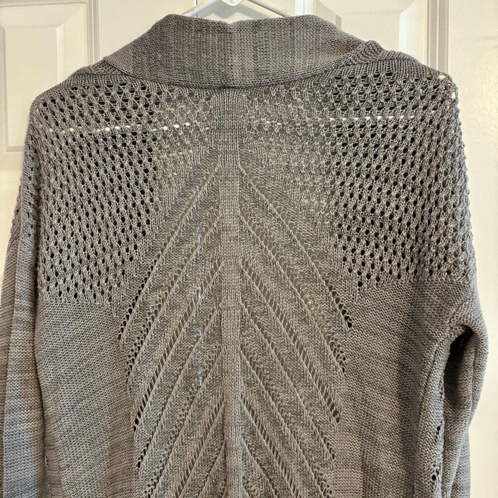 Leo & Nicole Gray Open Front Open Knit Long Sleeve Cardigan Sweater Size S - Picture 5 of 9